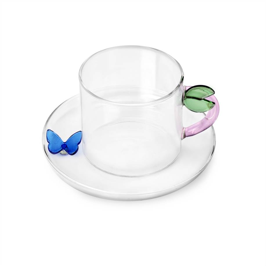 Tazza tè foglia c/p farfalla blu