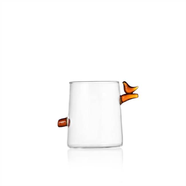 Bicchiere acqua uccellino ambra