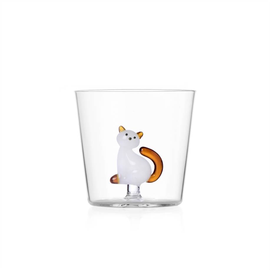 Tumbler Gatto bianco con coda ambra