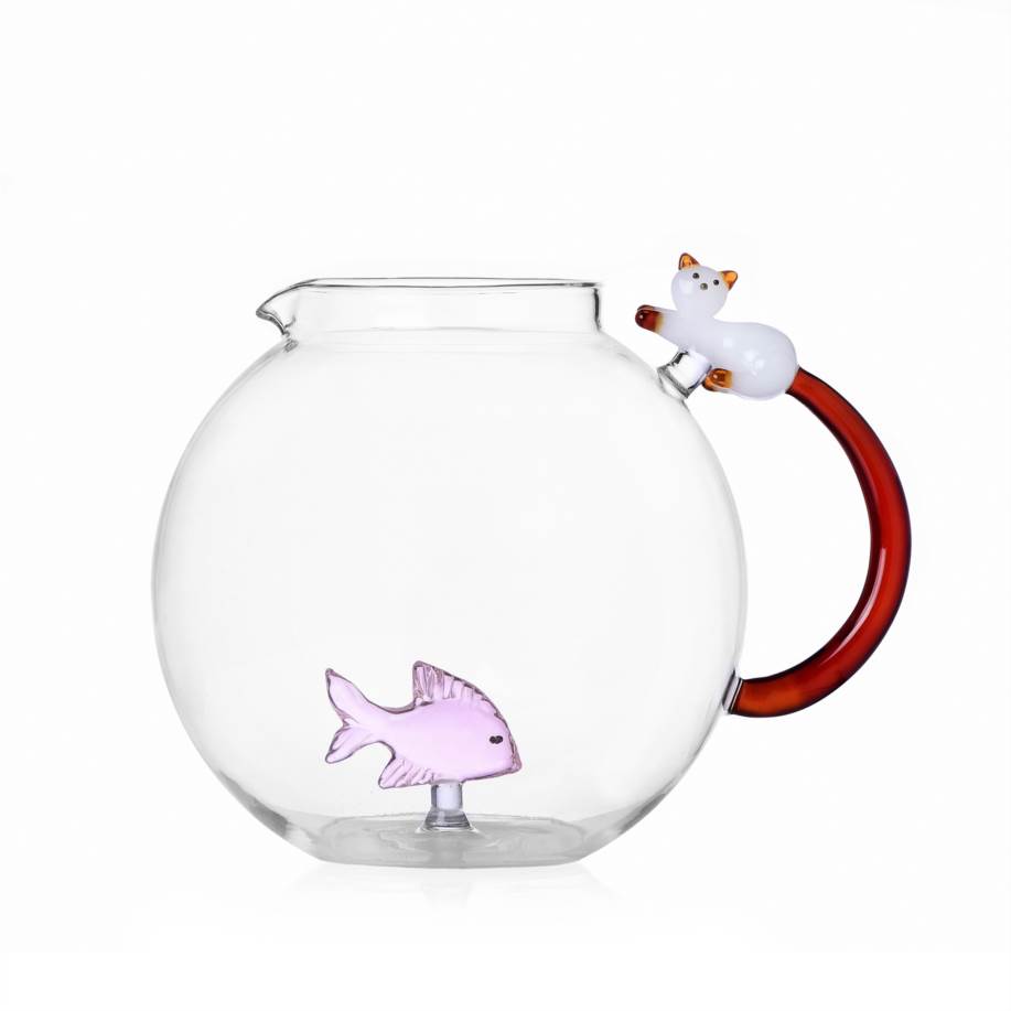Jug Pink Fish & White cat with amber tail
