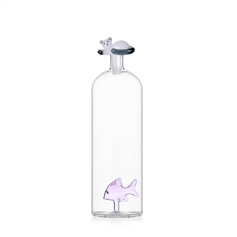 Bottle Pink Fish & White cat with smoke tail