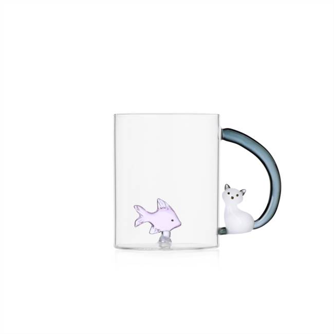 Mug Pesce rosa & Gatto bianco con coda grigia