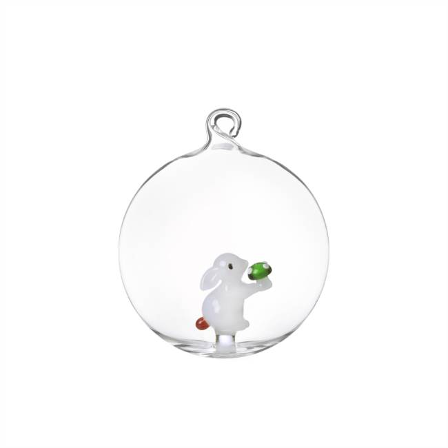Christmas ball White rabbit with green mushroom