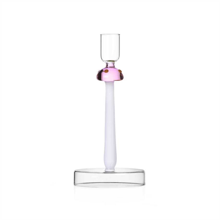 Candle holder Pink mushroom with red dots