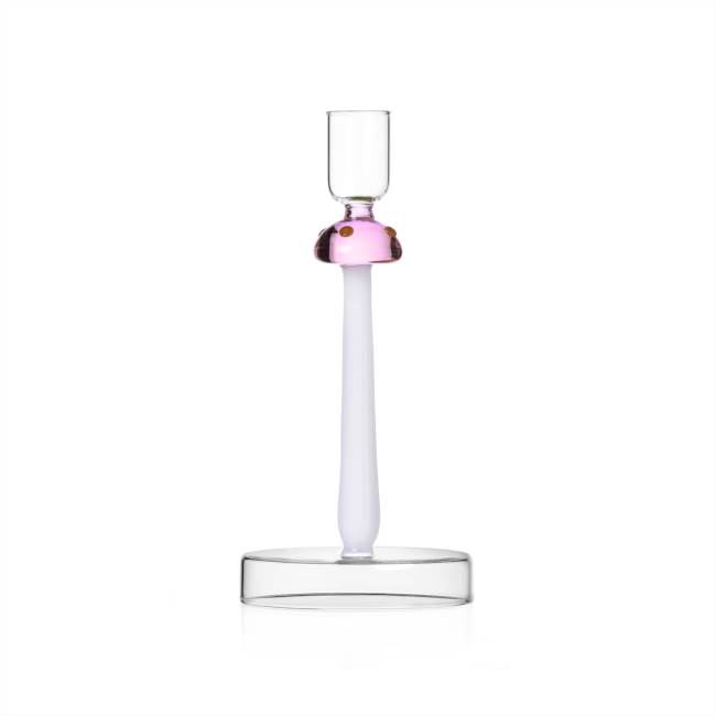 Candle holder Pink mushroom with red dots