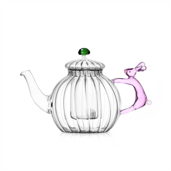 Teapot Pink rabbit & Green mushrooms