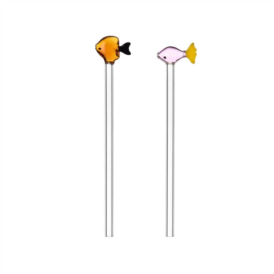 2 straws orange and pink fish + 1 brush