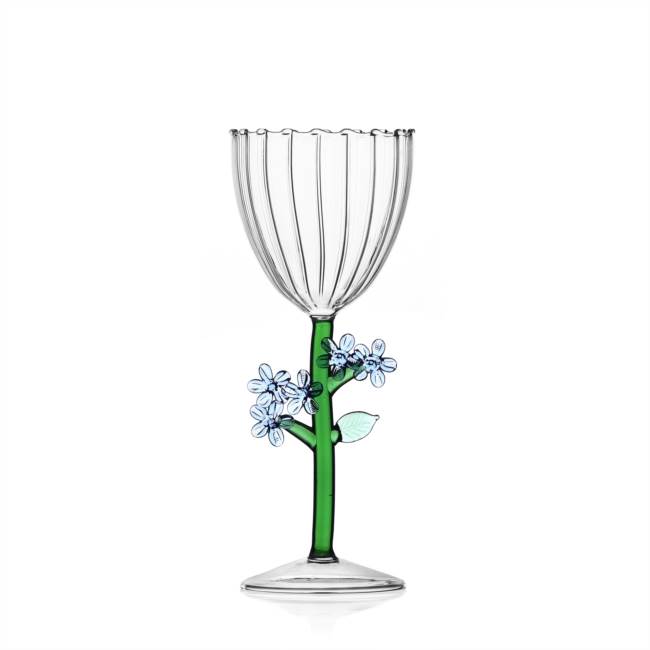 Optical stemmed glass light blue flower