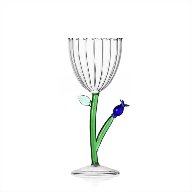 Optical stemmed glass blue flower