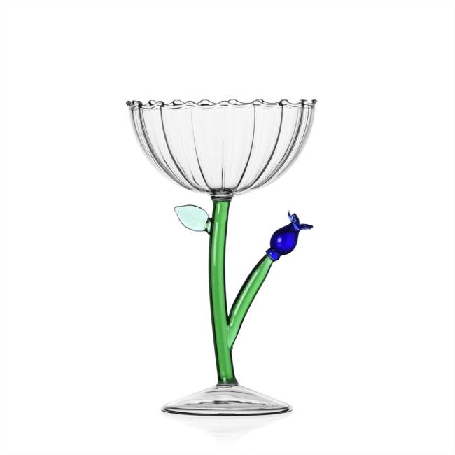Coppa champagne ottica fiore blu