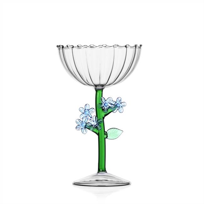 Optical champagne bowl light blue flower