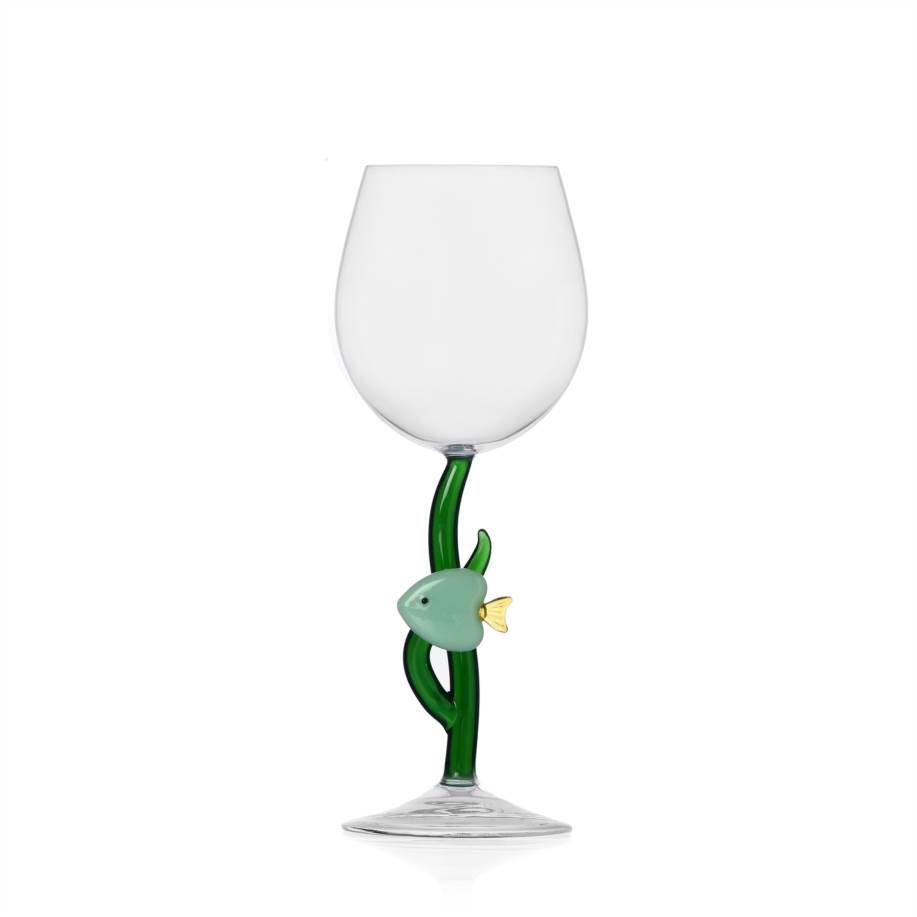 Stemmed glass green fish