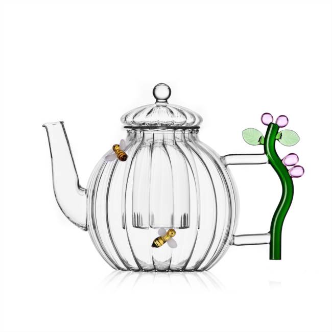 Teapot optic pink flower and bee