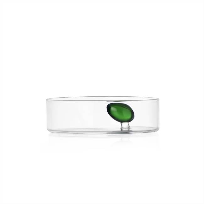 Clear little bowl w/green olive