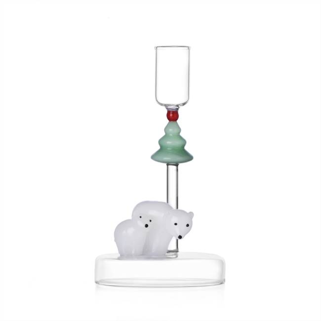 Candle holder white bears&green wish tree