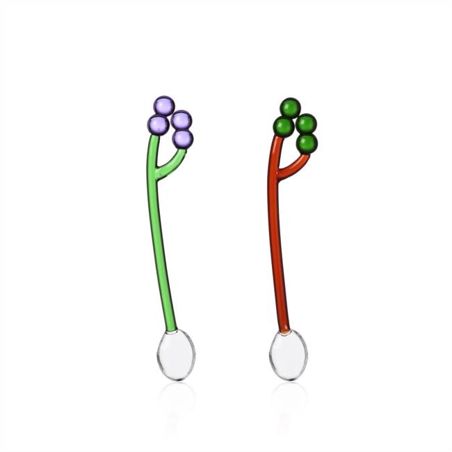 Set 2 spoons grapes pink and green