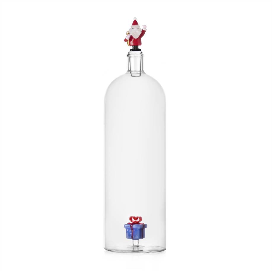 Bottiglia Babbo Natale&regalo azzurro