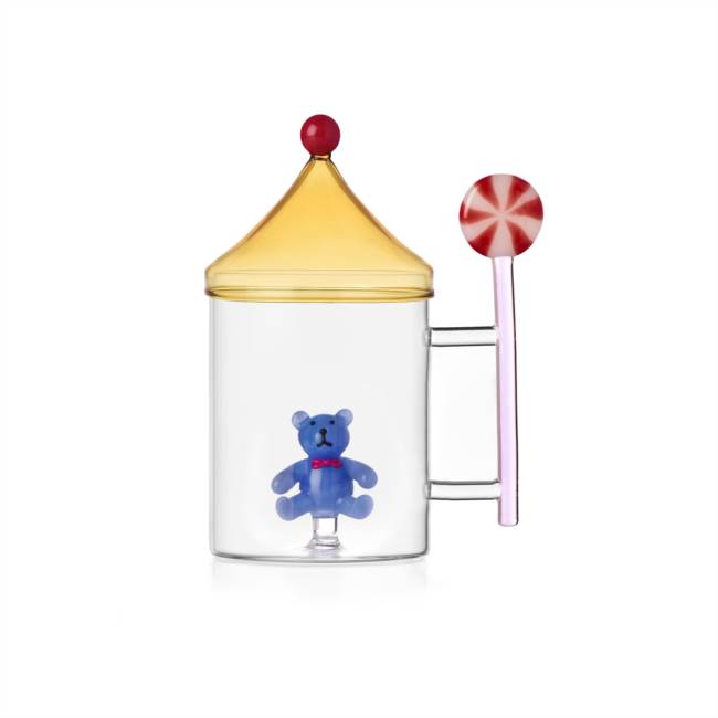 Mug w/lid light blue teddy bear