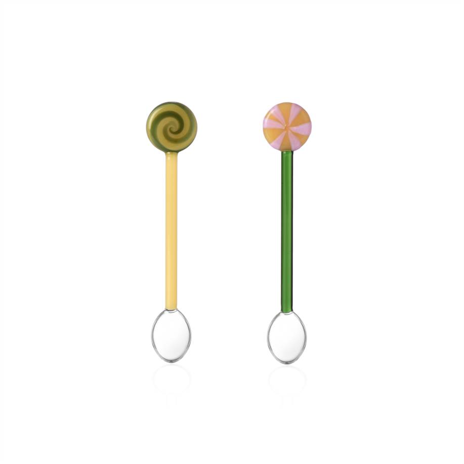 Set 2 pcs cucchiaini giallo&verde c/lecca-lecca