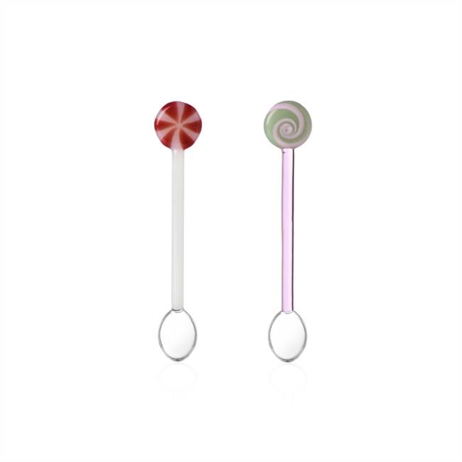 Set 2 pcs lollipop spoons pink&white