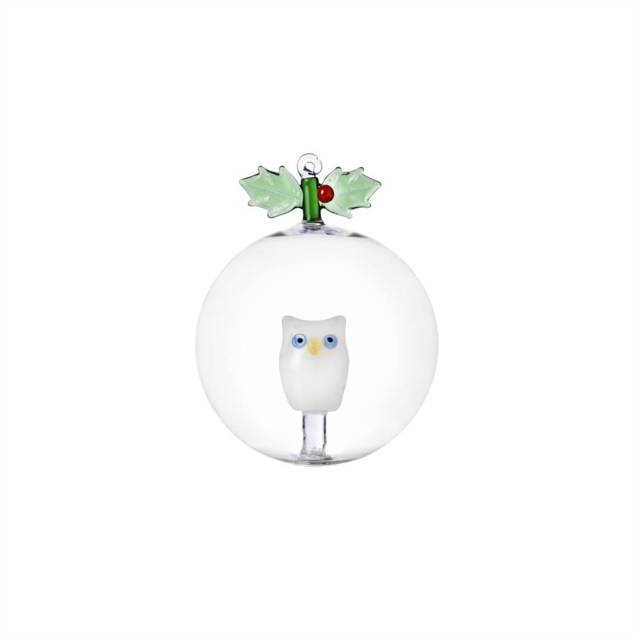 Palla di Natale agrifoglio&gufo