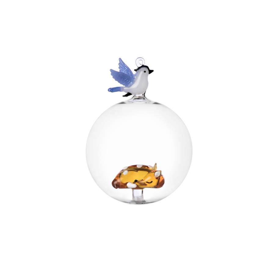Christmas ball light blue bird&lying fawn