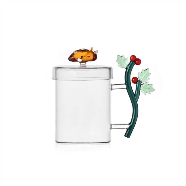 Mug w/lid holly&lying fawn