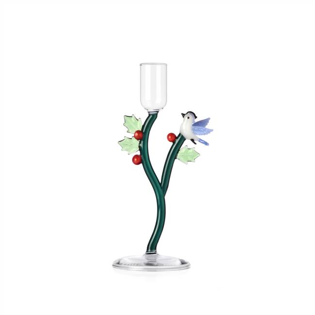 Candleholder holly&light blue bird