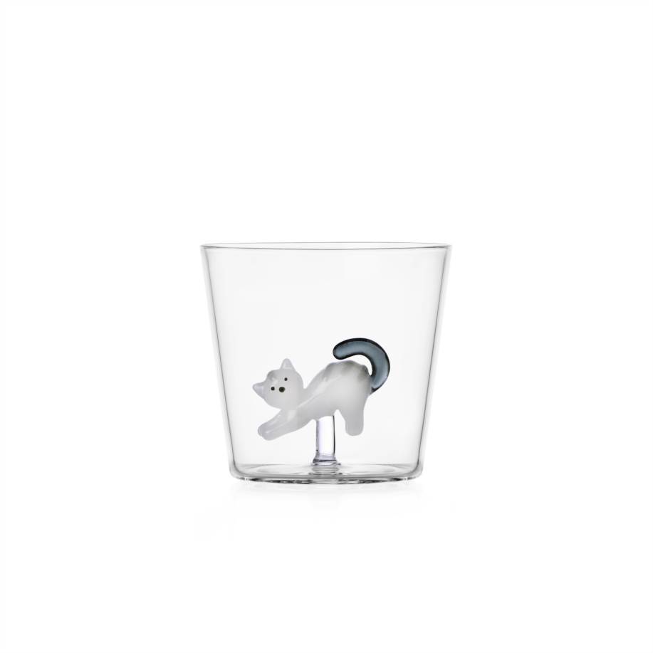 Tumbler white cat grey tail