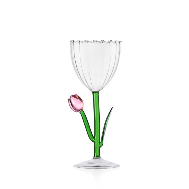 Optic stemmed glass pink tulip 