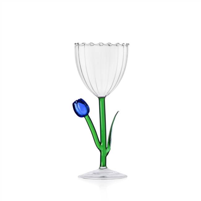 Optic stemmed glass blue tulip 