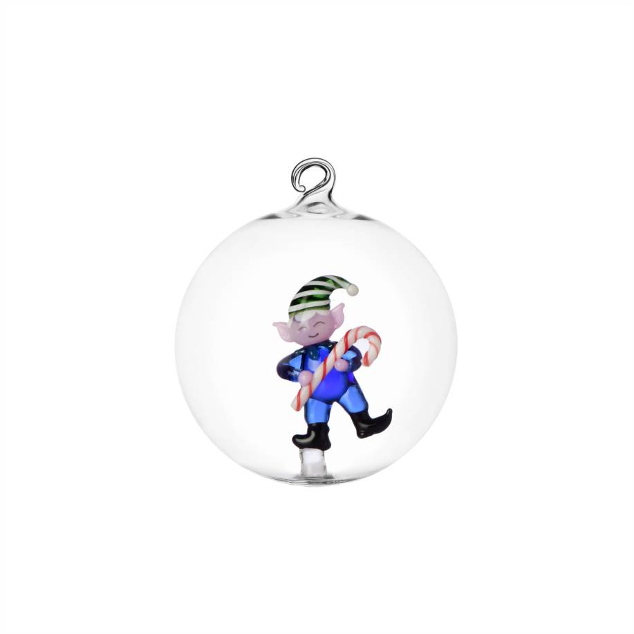 Palla Natale elfo blu con bastoncino di zucchero