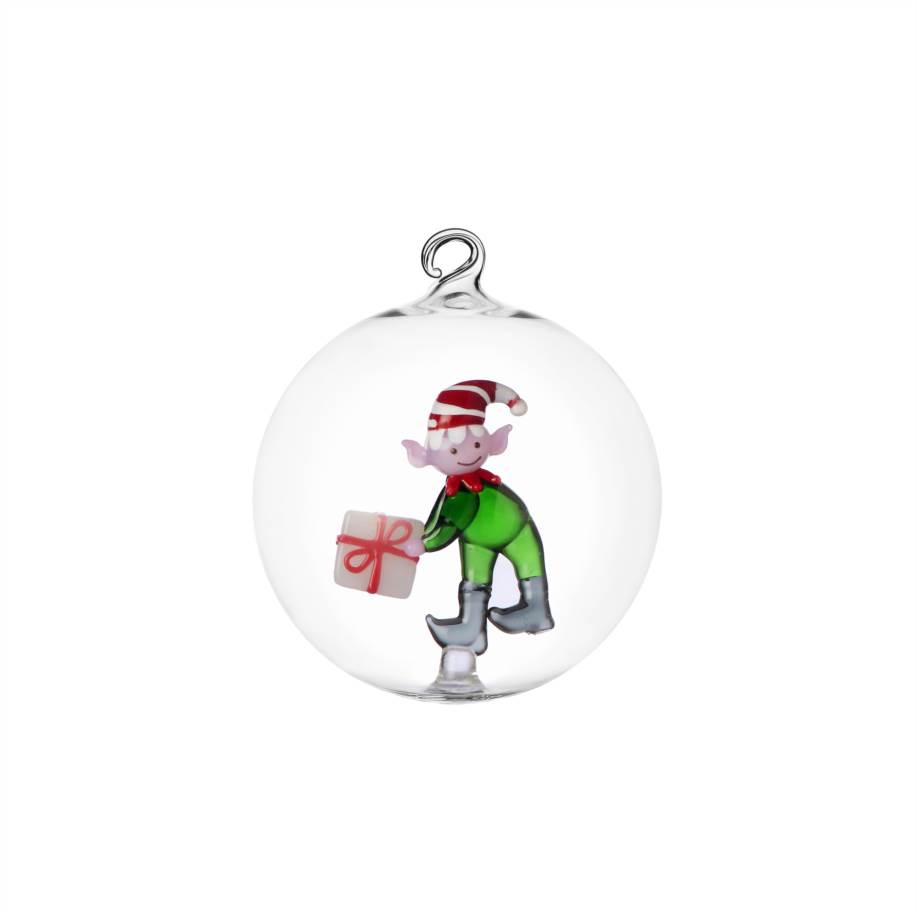 Palla Natale elfo verde con regalo