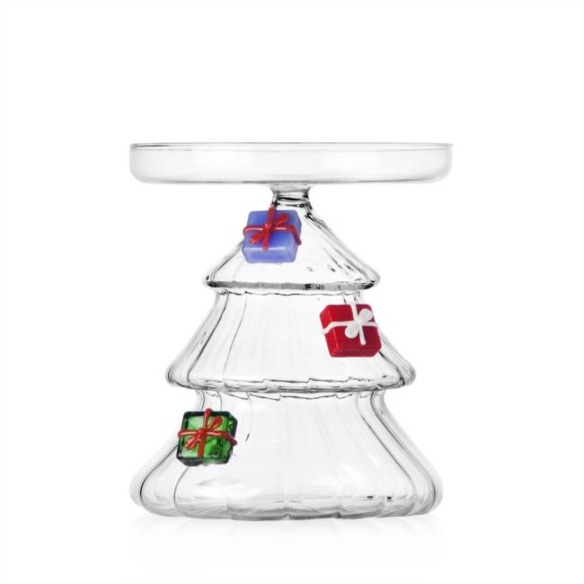 Footed dish Christmas tree w/ gifts