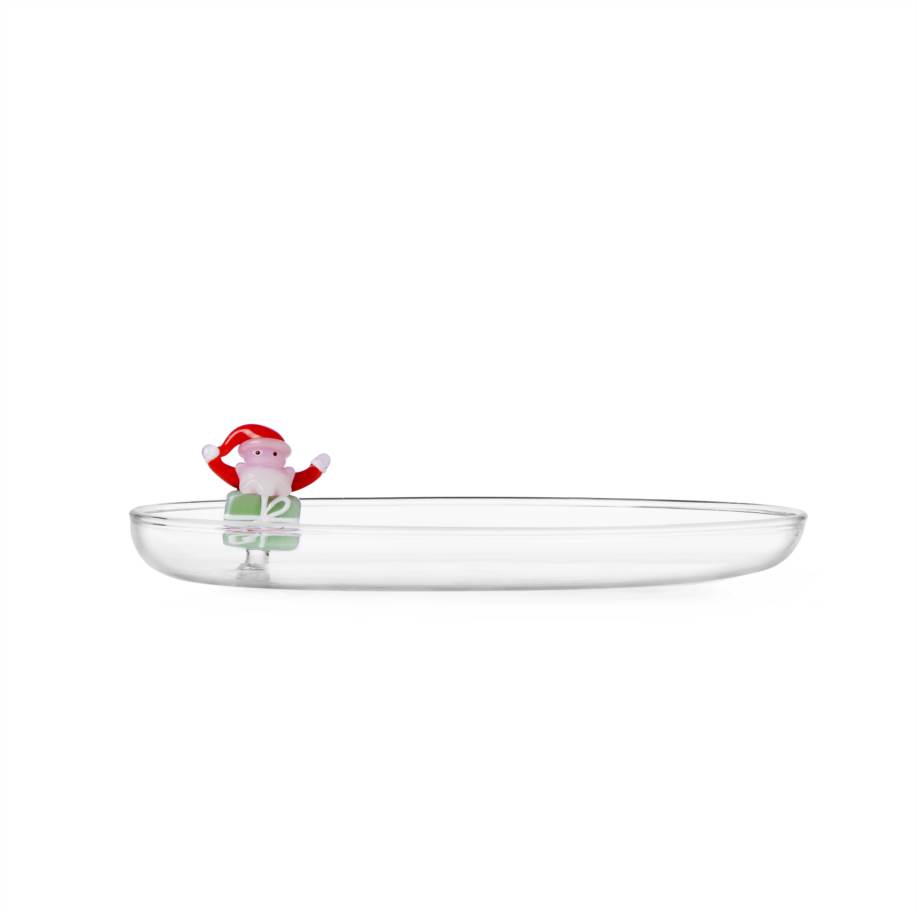 Piattino Babbo Natale sul regalo verde