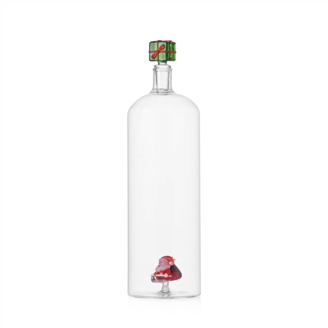 Bottle Santa with sack inside green gift lid