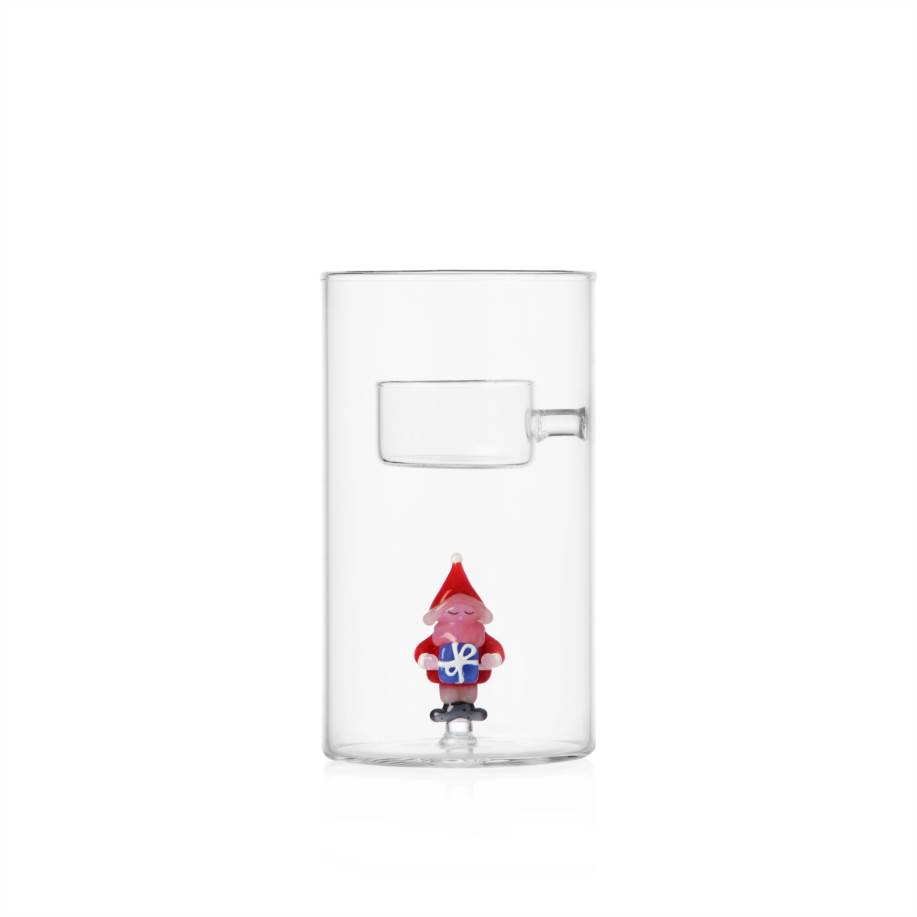 Tealight Babbo Natale con regalo azzurro