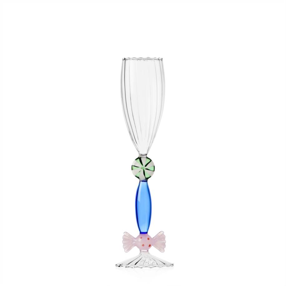 Flute lecca-lecca bianco/verde e caramella rosa
