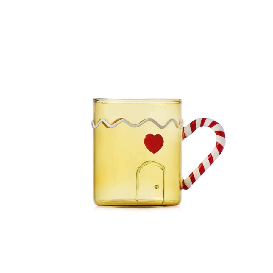 Yellow mug candy cane handle-raspberry