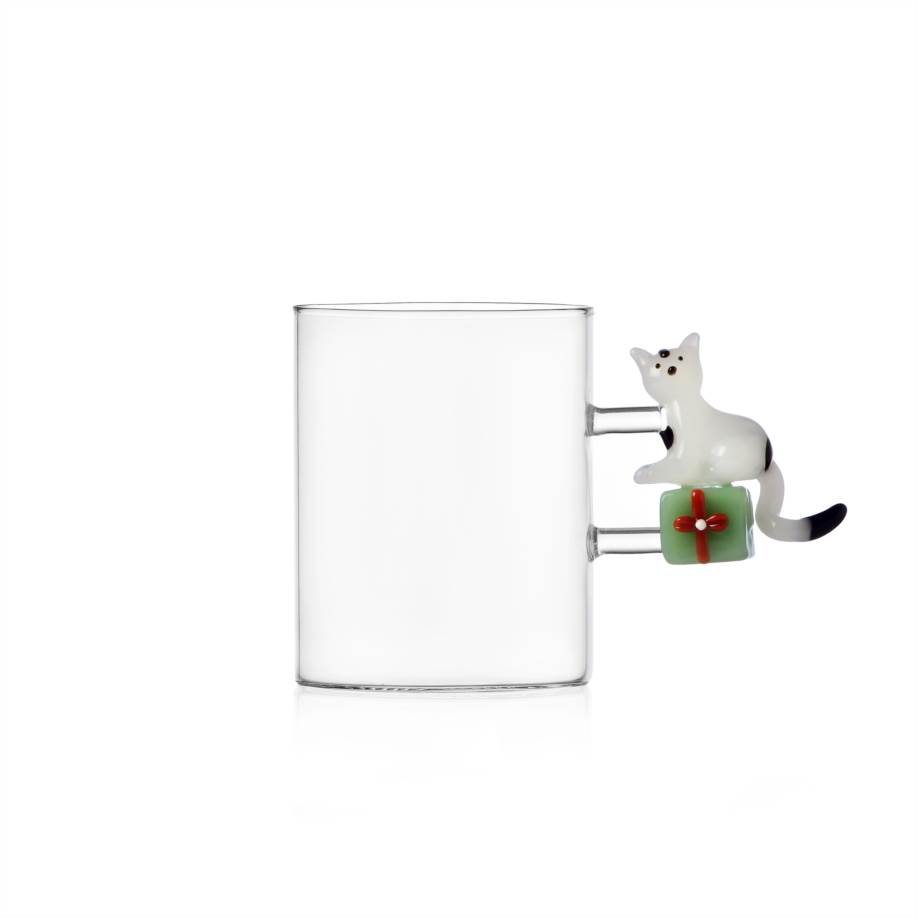 Mug gatto bianco con regalo verde