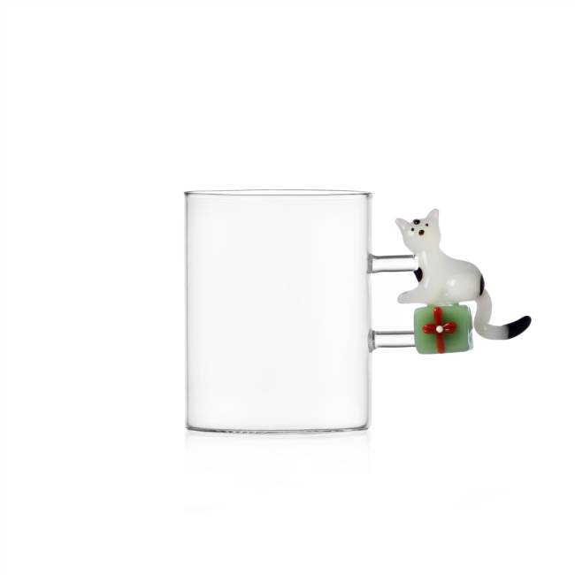 Mug gatto bianco con regalo verde