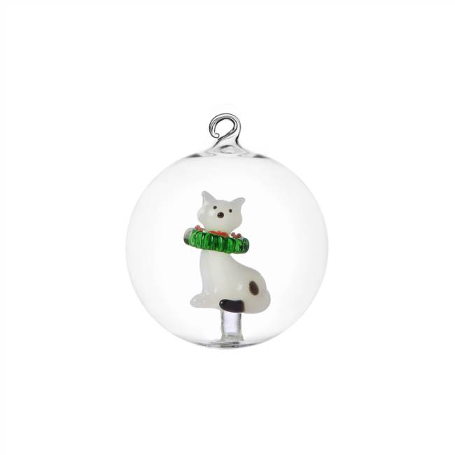 Palla Natale gatto bianco con ghirlanda