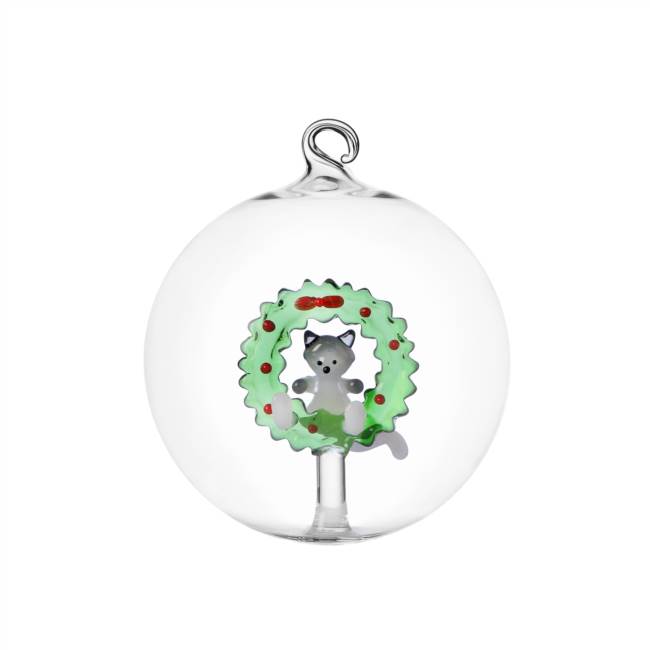 Palla Natale ghirlanda con gatto bianco - 12 cm 