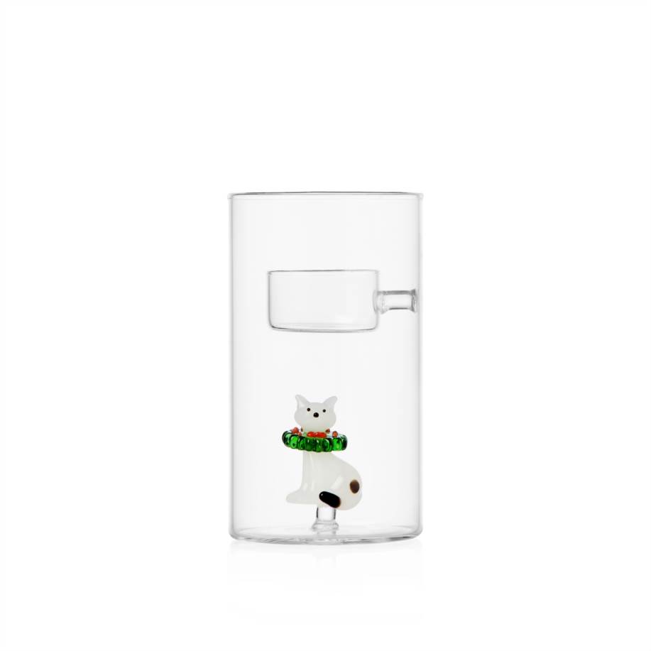 Tealight gatto bianco con ghirlanda