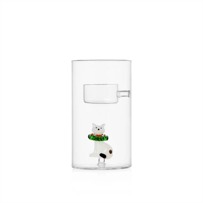 Tealight gatto bianco con ghirlanda