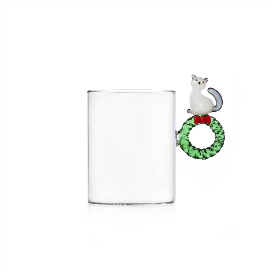 Mug con manico gatto bianco su ghirlanda