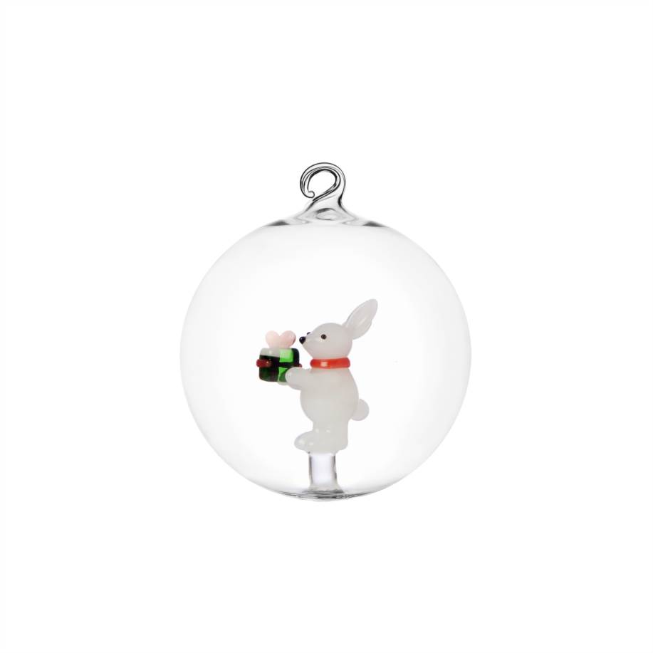Palla Natale coniglio bianco con regalo verde
