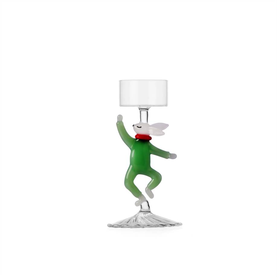 Tealight coniglio bianco con vestito verde