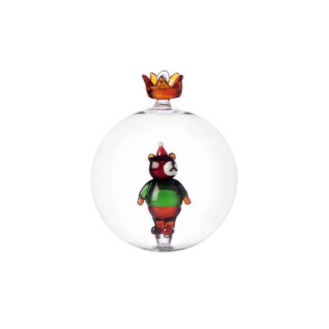 Christmas  ball brown bear w/Christmas hat and crown