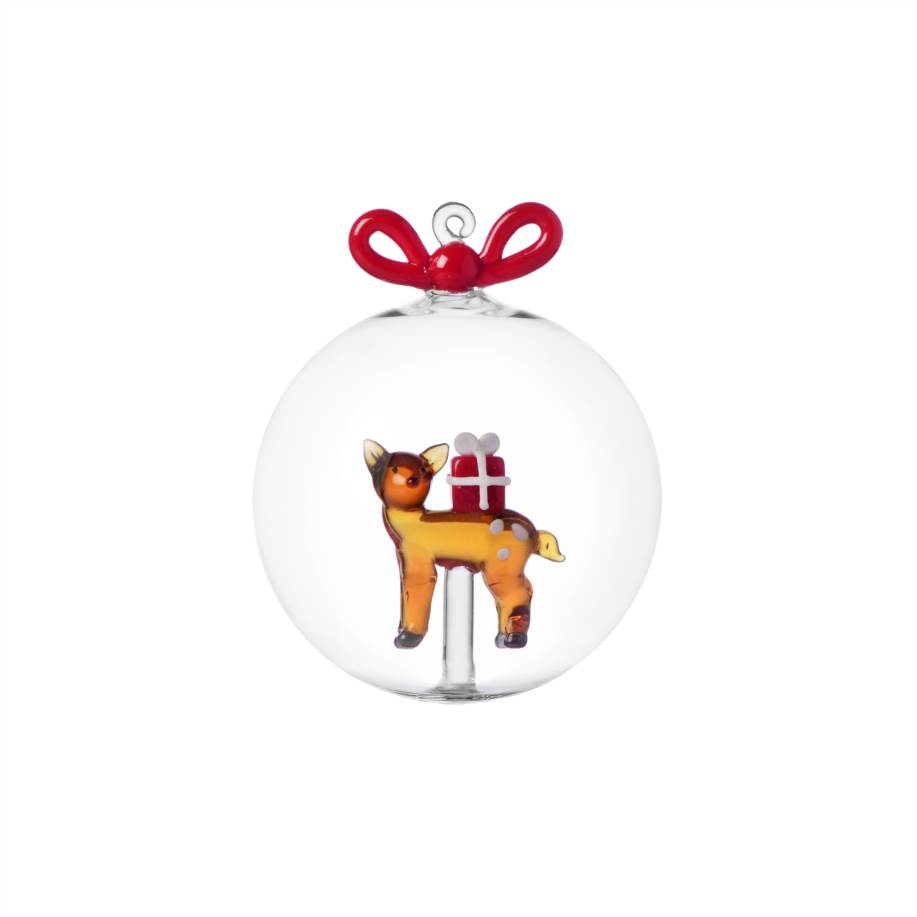 Palla Natale renna con regalo rosso e fiocco